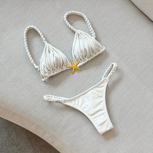 2025 New Five-pointed Star Brazilian Bikini Swimwear Women's Braided Rope Swimsuit Two Piece Set Female Sexy Mujer Beachwear