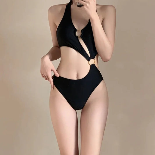 2025 New Bikini Swimsuit Women's Black Sexy High-waisted One-piece Summer Vacation Premium Swimsuit Spice Girl Hot Spring