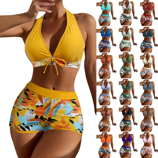 bikini Beach Style Paneled Printed Women's Swimsuit Split High Waist Tow-piece  For Teenagers biquinis feminino tendência 2024